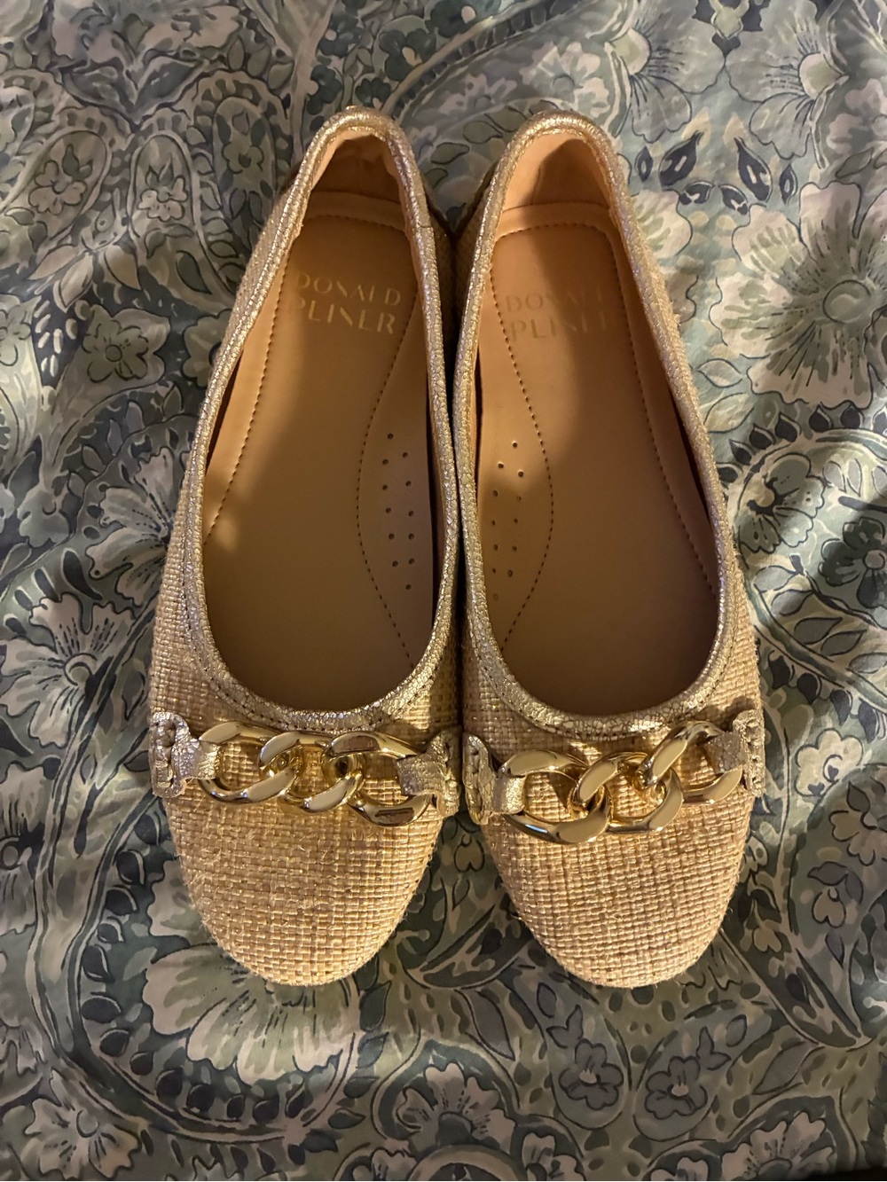 Donald J. Pliner sz5 Gold Chain-Detail Woven Ballet Flats